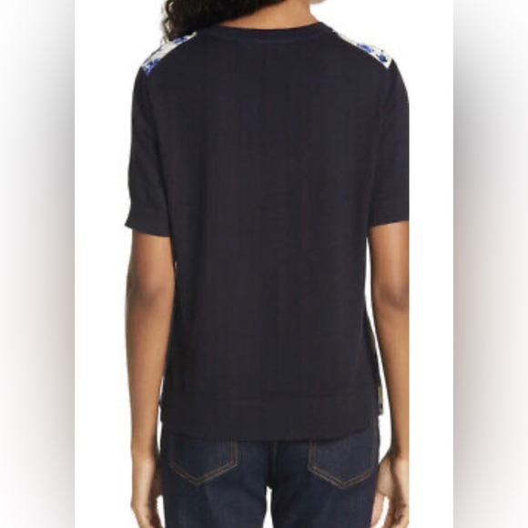 Tory Birch Branches Silk and Merino Wool T Shirt Sweater Size M - Picture 4 of 5